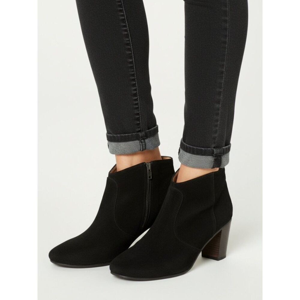 Johnston & Murphy 100% Leather Suede Zip Up Block Heel Ankle Bootie Shoe 7.5